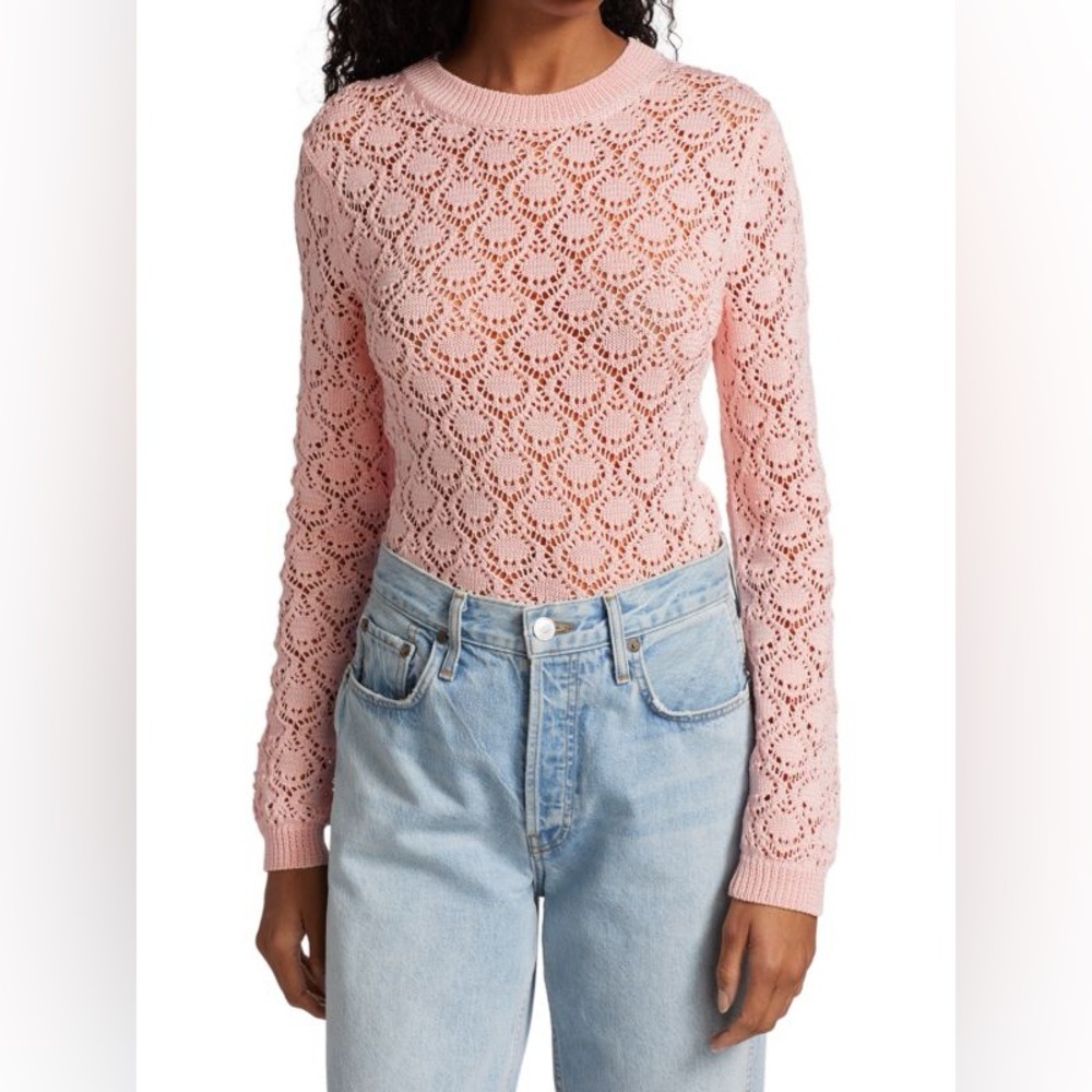 Rachel Comey Bassi Lightweight Open-Knit Pima‎ Cotton Sweater Top XS Pastel Pink